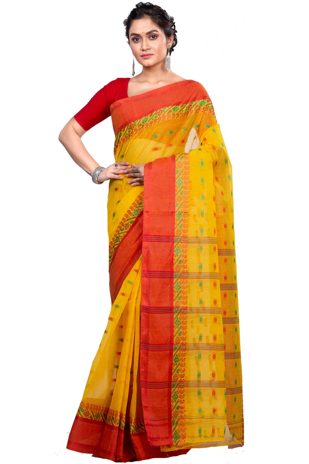 Yellow Pure Cotton ToraPar Tant Saree (878)